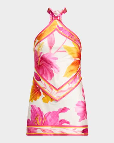 Retrofete Adelaide Floral Silk Halter Mini Dress