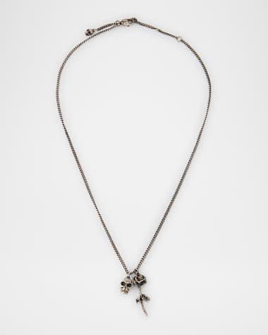 McQueen Men's Skull and Rose Pendant Necklace