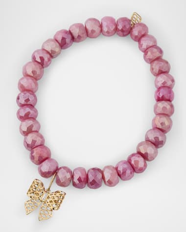 Sydney Evan Light Mystic Red Moonstone Faceted Rondelle Bead Bracelet with Cutout Bow Charm