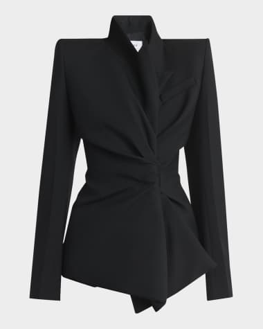 McQueen Gathered Side Fitted Wool Blazer