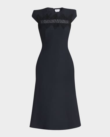 McQueen Spider Lace Cap-Sleeve Wool Mohair Midi Dress