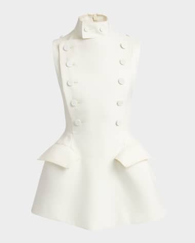 McQueen High-Neck Tailored Flared Mini Dress