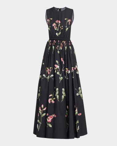 Giambattista Valli Flower-Print Bow Sleeveless Midi Dress