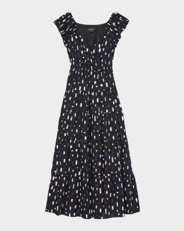 kate spade new york painterly strokes tiered seersucker midi dress