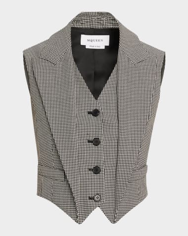 McQueen Upturned Lapel Single-Breasted Houndstooth Vest