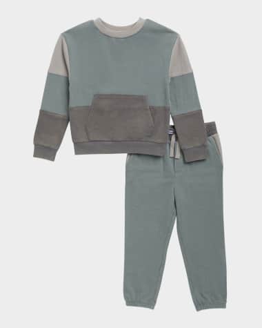 Splendid Boy's Washed Colorblock Sweatshirt & Joggers Set, Size 2-4