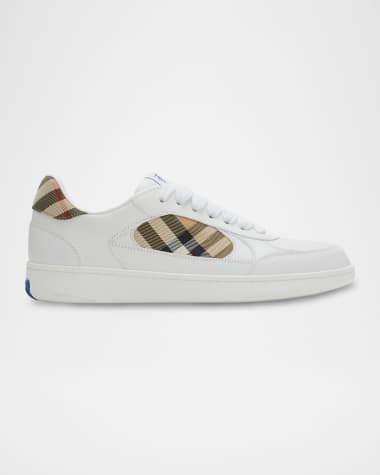 Burberry Men's Terrace Mix Leather and Check Low-Top Sneakers