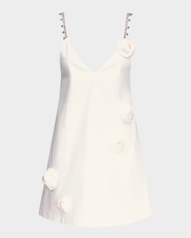 AREA Crystal Rosette Poplin Mini Dress