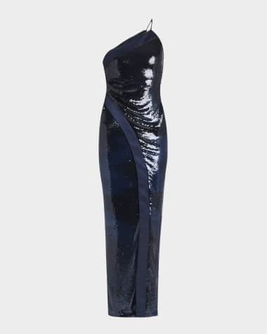 Giorgio Armani Paillette Tulle One-Shoulder Gown