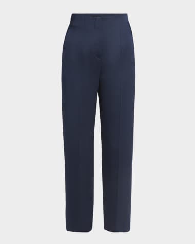 Giorgio Armani Embellished-Waist Satin Straight-Leg Ankle Trousers