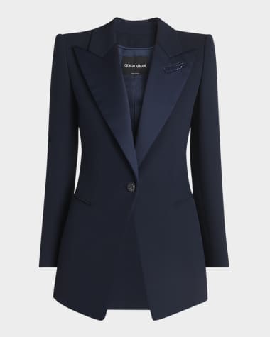 Giorgio Armani Embellished One-Button Silk Long Tuxedo Jacket