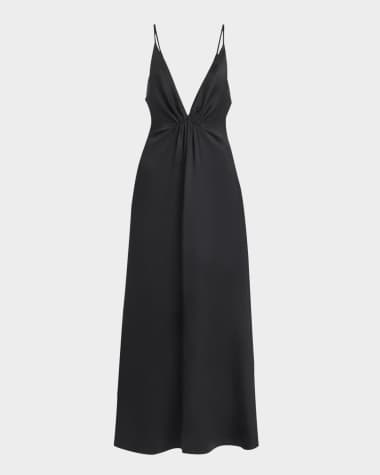 Giorgio Armani Plunging Glitter Silk Satin Gown