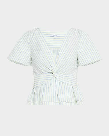 Derek Lam 10 Crosby Caspien Striped Twist-Front Peplum Blouse