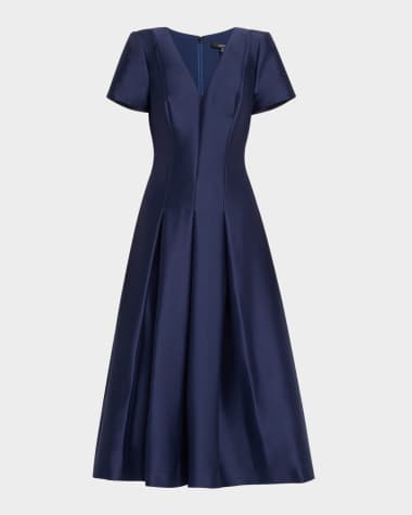 Badgley Mischka Pleated A-Line Midi Dress