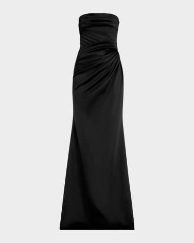 Badgley Mischka Strapless Pleated A-Line Gown