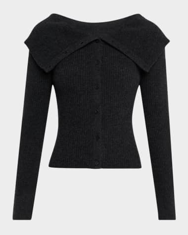 Naadam Ribbed Wool-Cashmere Foldover Cardigan