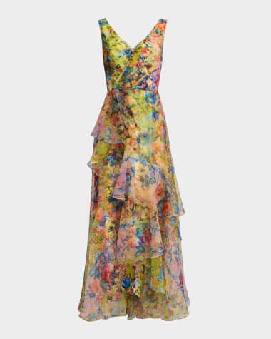 Theia Mindy High-Low Ruffle Organza Gown
