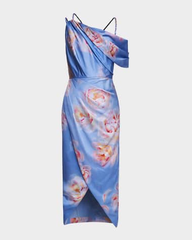 Theia Yannah Ruched High-Low Midi Dress