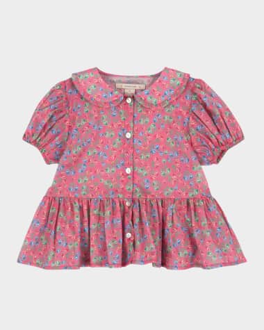 Konges Slojd Girl's Pacey Rose-Print Peplum Shirt, Size 18M-10