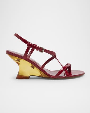Dries Van Noten Strappy Patent Leather Wedge Sandals