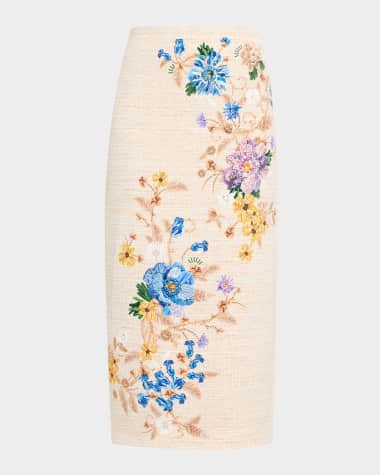 Mary Katrantzou Vargas Trompe L’oeil Raffia Print Midi Skirt