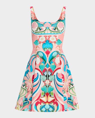 Mary Katrantzou Freya Square-Neck Sleeveless Fit-&-Flare Mini Dress