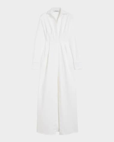 Max Mara Pleated Long-Sleeve Maxi Shirtdress