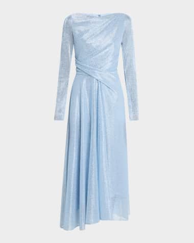 Talbot Runhof Metallic Mermaid Voile Long-Sleeve Midi Dress