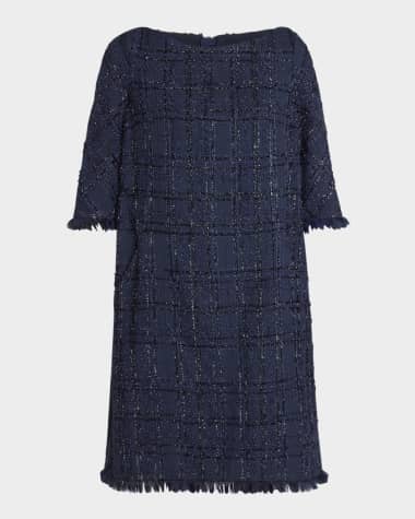 Talbot Runhof Linton Metallic Tweed Shift Dress