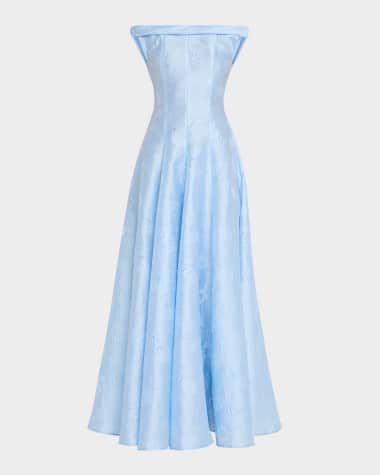 Talbot Runhof Reo Anemone Jacquard Off-The-Shoulder Gown