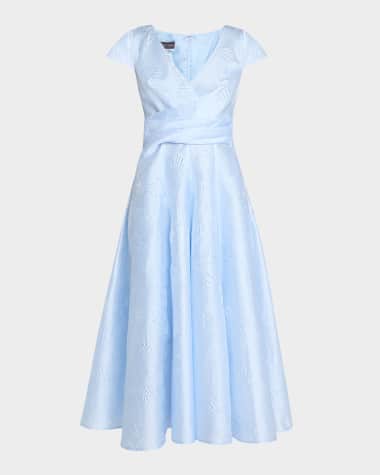 Talbot Runhof Anemone Jacquard Cap-Sleeve Midi Dress