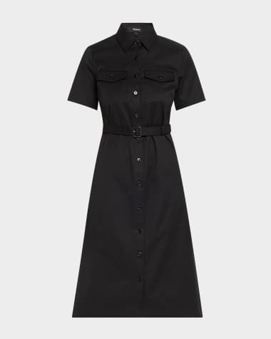 Theory Short-Sleeve Military Chino Midi Dress