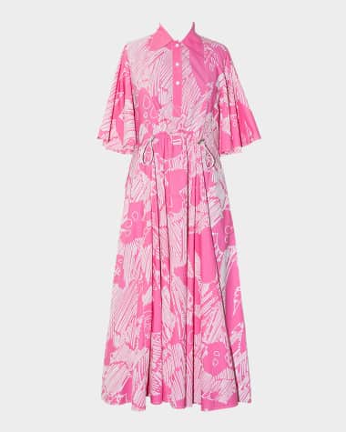 LOVEBIRDS Cherie Abstract-Print Cotton Midi Shirtdress