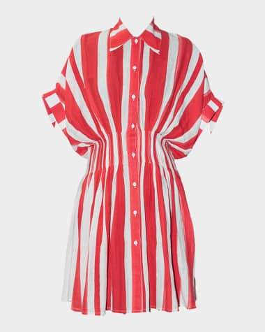 LOVEBIRDS Rory Belted Striped Linen Shirtdress