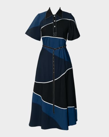 LOVEBIRDS Carol Belted Colorblock A-Line Maxi Shirtdress