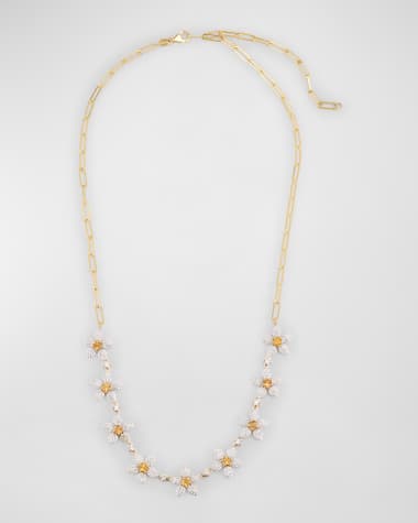 Siena Jewelry 14K Yellow Gold Daisy Diamond and Citrine Paperclip Necklace