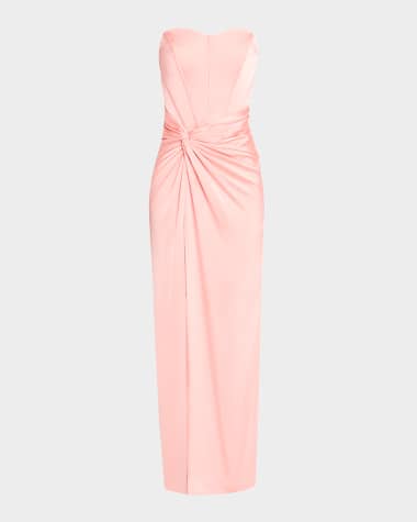 Liv Foster Aspen Strapless Side-Twist Bustier Gown