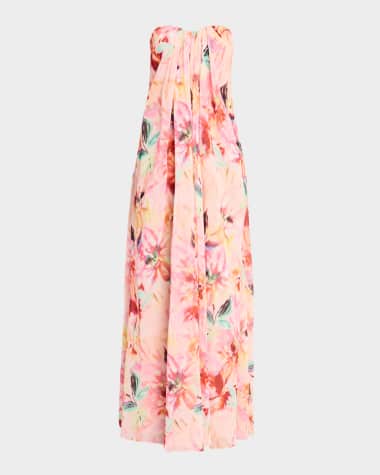 Liv Foster Brooke Strapless Floral-Print Chiffon Gown