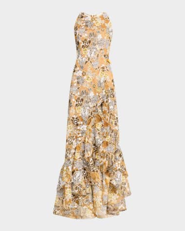 Bronx and Banco Sicilia Sleeveless Floral-Print Ruffle Gown