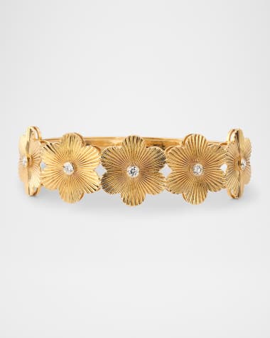 Siena Jewelry 14K Yellow Gold Fluted Flower Diamond Bangle Bracelet