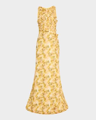 Badgley Mischka Collection Floral-Print Scuba Trumpet Gown