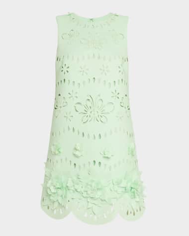 Badgley Mischka Collection Scalloped Pearly-Embellished Cutout Mini Dress