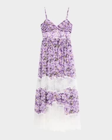 Badgley Mischka Collection Tiered Lace-Inset Maxi Dress