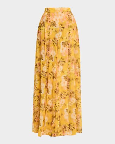 Badgley Mischka Collection Pleated Floral-Print Georgette Palazzo Pants