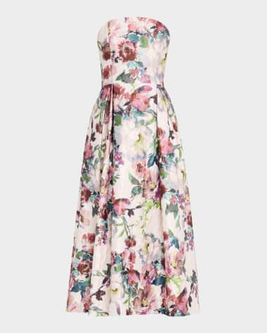 Aidan Mattox Strapless Floral Jacquard Midi Dress