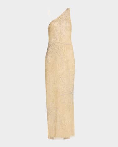Aidan Mattox Beaded One-Shoulder Column Gown