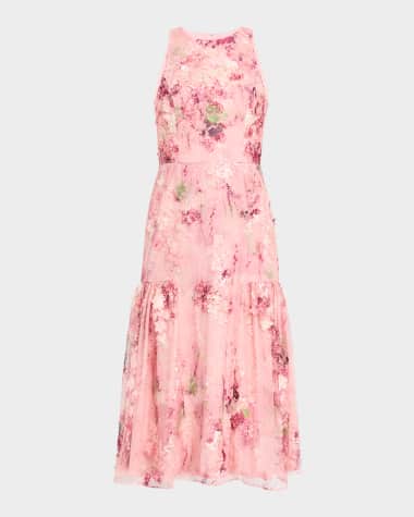 Aidan Mattox Sleeveless Embroidered Applique Midi Dress