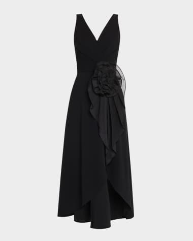 Aidan Mattox Draped High-Low Knit Crepe Midi Dress