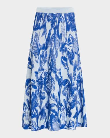 Misook Heritage-Fit Floral Jacquard Knit Midi Skirt