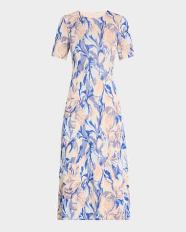 Misook Modern-Fit Floral Jacquard Knit Midi Dress